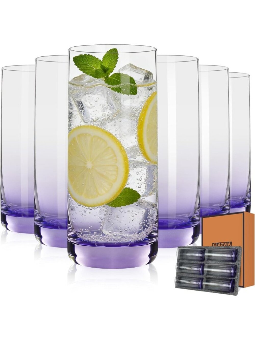 Set of 6 Purple Highball Glasses | Stylish Drinking Glasses for Cocktails